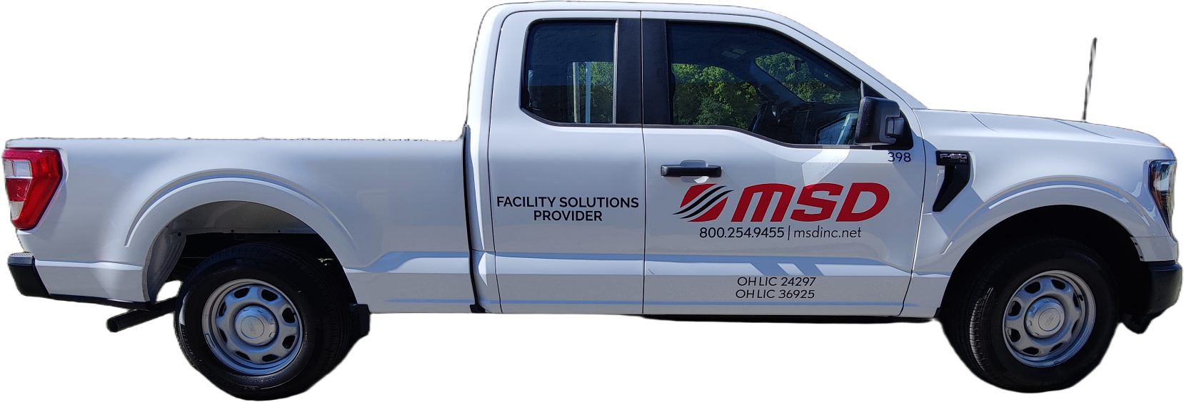 MSD fleet pickup with consistent company branding and door graphics