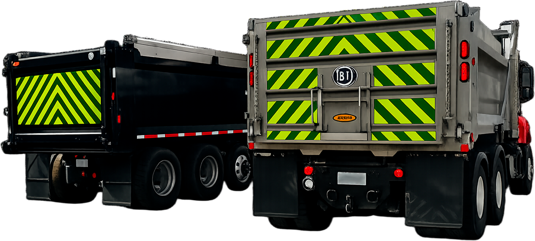 Dump trucks with high-visibility rear chevrons